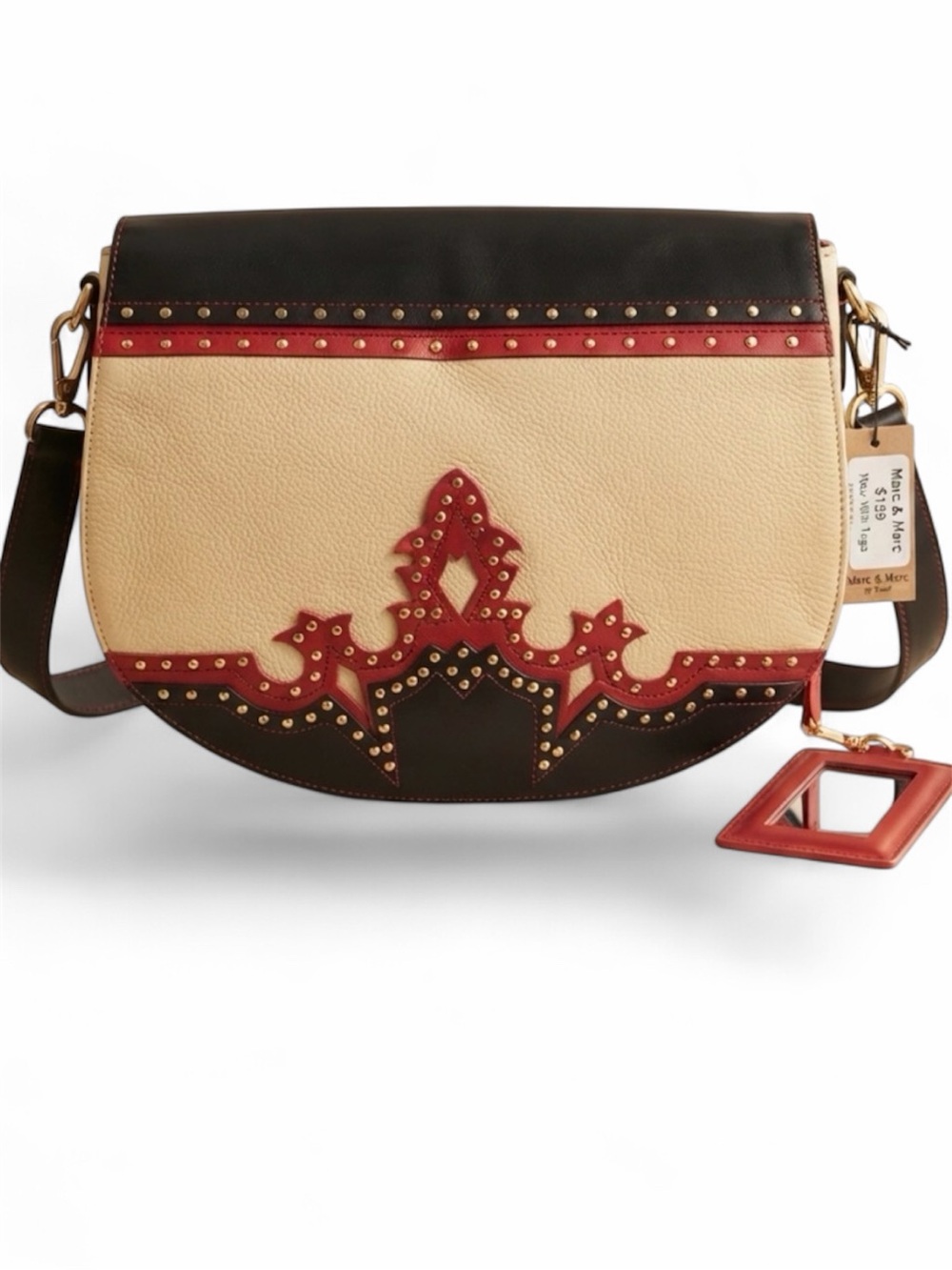 VTG NWT Marc & Marc by Sharif Leather Western Crossbody Bag Studded Boho
